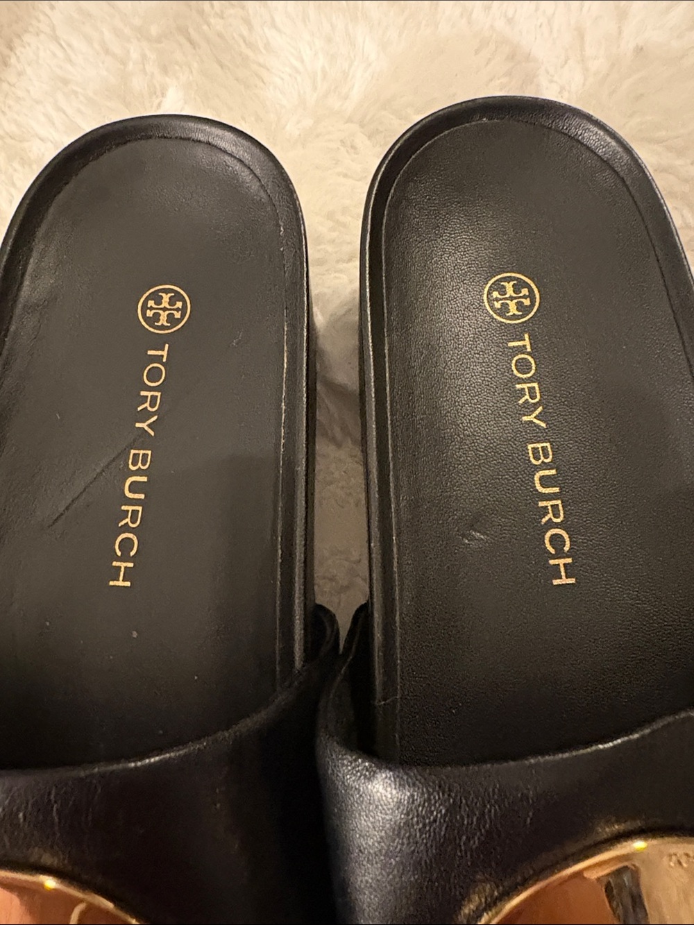 Tory Burch Black Leather Slide Sandals with Gold Medallions - Picture 4 of 4